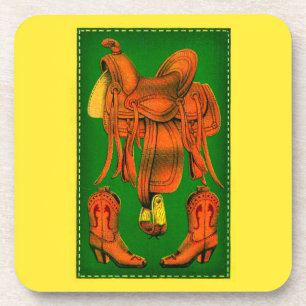Western saddle and cowboy boots coaster
