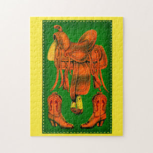Western saddle and cowboy boots jigsaw puzzle