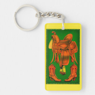 Western saddle and cowboy boots key ring