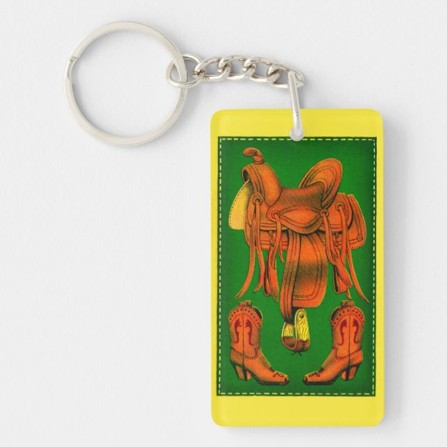 Western saddle and cowboy boots key ring (Front)