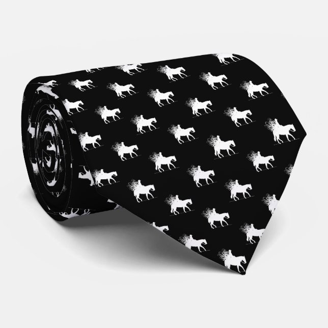 Western Saddle Black & White Cowgirl Pattern  Tie (Rolled)