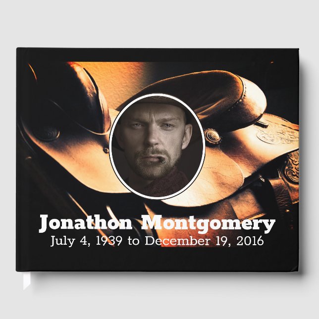 Western Saddle & Cowboy's Prayer Memorial Guest Book (Front)