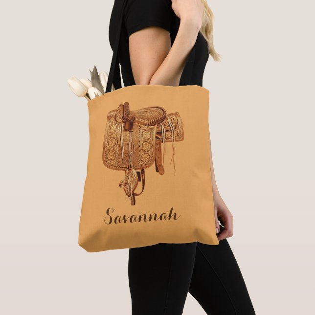 Western,Saddle,Cowgirl, Horse Riding, Mother's Day Tote Bag (Close Up)