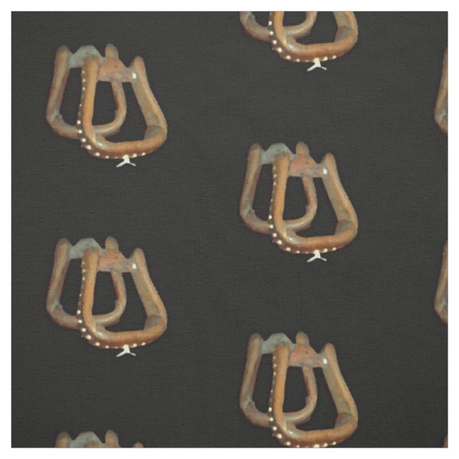 Western Saddle Stirrups On Black Background Fabric (Swatch)