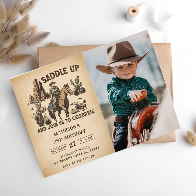 Western Saddle Up And Join Us For Birthday Photo Invitation (Creator Uploaded)