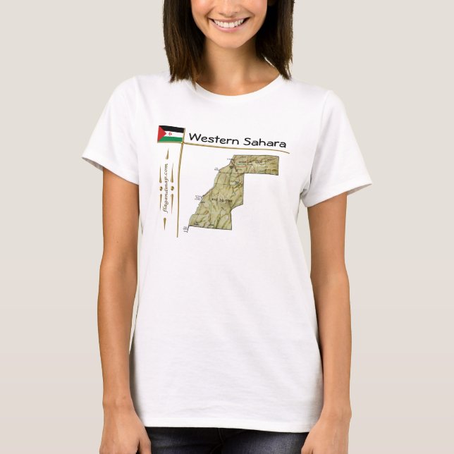 Western Sahara Map + Flag + Title T-Shirt (Front)