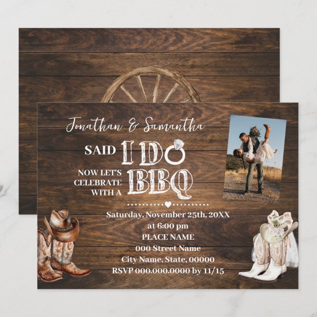 Western Said I do BBQ Elopement after Wedding Invitation (Front/Back)