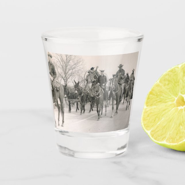 Western Salt Gras Trail Ride Cowboys Cowgirls Shot Glass (Front)