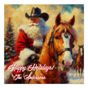Western Santa Claus and Horse Christmas Poster