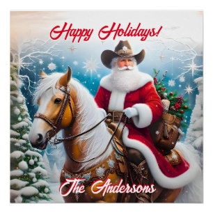 Western Santa Claus Christmas Poster