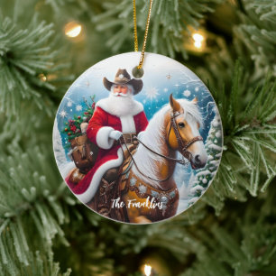 Western Santa Claus Riding a Horse Christmas Ceramic Tree Decoration