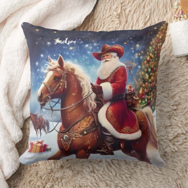 Western Santa Claus Riding a Horse Christmas Cushion (Blanket)