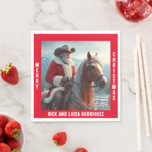 Western Santa Claus Riding a Horse Christmas Napkin