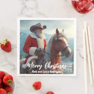 Western Santa Claus Riding a Horse Christmas Napkin
