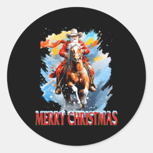 Western Santa Merry Christmas Classic Round Sticker