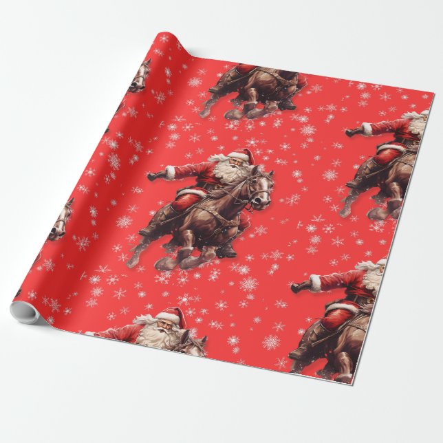 Western Santa on Horse Wrapping paper (Unrolled)