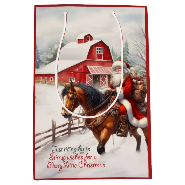 Western Santa on Horseback Country Christmas  Medium Gift Bag (Front)