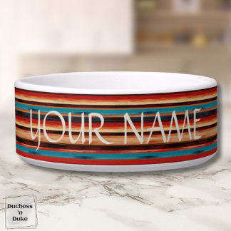 Western Serape Stripe Custom Pet Name Pet Bowl