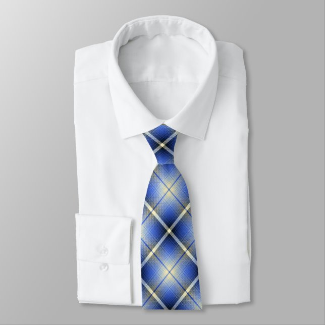 Western Shadow Plaid Navy and Royal Two-sided Tie (Tied)