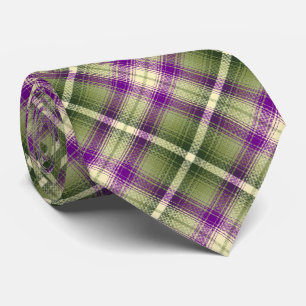 Western Shadow Plaid Olive and Violet Two-sided Tie