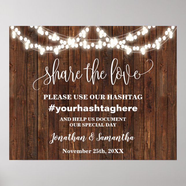 Western Share the Love Our Hashtag Wedding Sign (Front)
