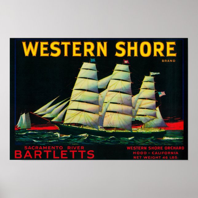 Western Shore Pear Crate LabelHood, CA Poster (Front)