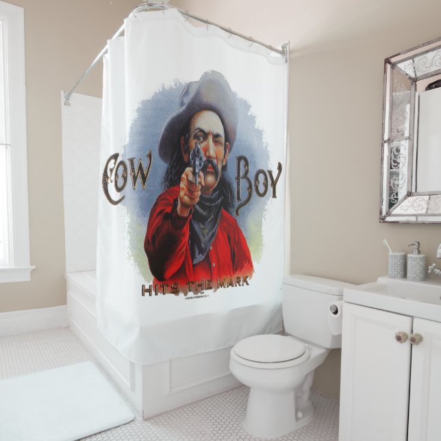 Western Shower Curtain Cowboy Hits the Mark (In Situ)