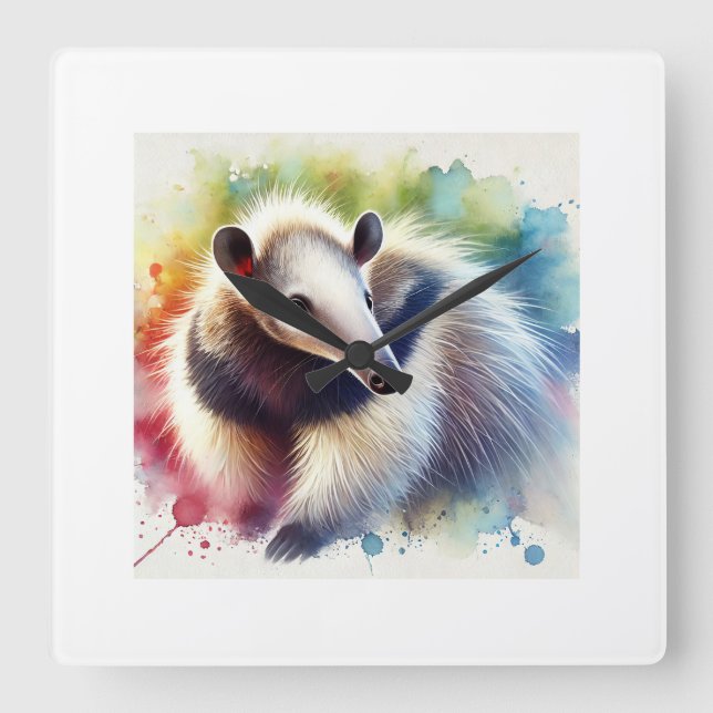 Western Silky Anteater 200824AREF135 - Watercolor Square Wall Clock (Front)