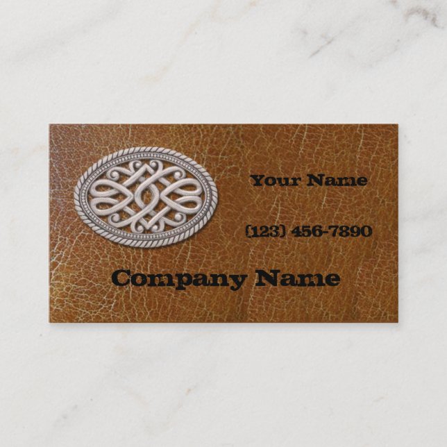 Western Silver Belt Buckle Aged Leather Business Card (Front)