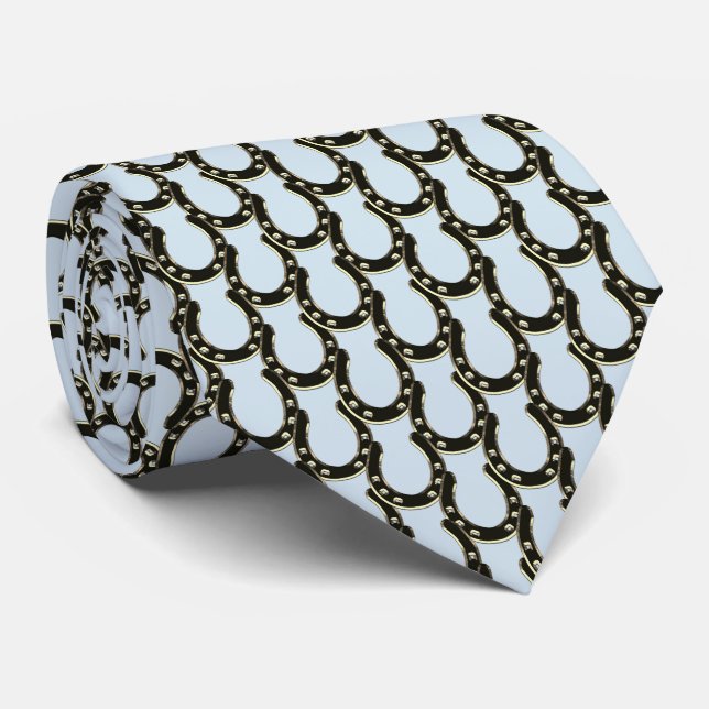 Western Silver Black Horseshoes Necktie (Rolled)