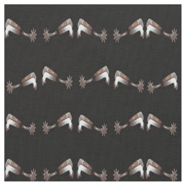 Western Silver Cowboy Double Spur On Black Fabric (Close Up)