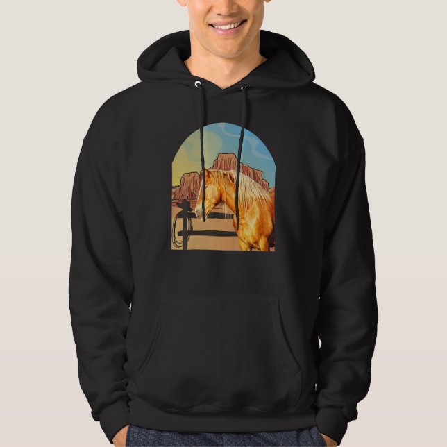 Western Sorrel Stock Horse in Western Landscape Hoodie (Front)