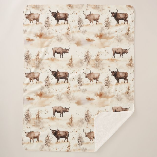 Western Southwest Animal Highland Cow Sherpa Blanket (Front)