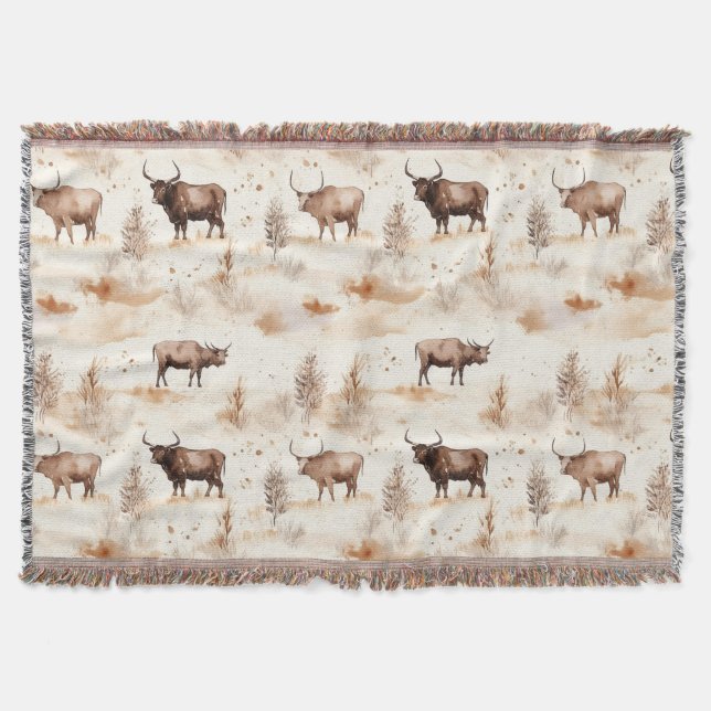 Western Southwest Animal Highland Cow Throw Blanket (Front)