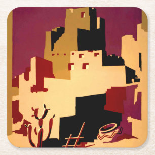 Western Southwest Pueblo WPA National Square Paper Coaster