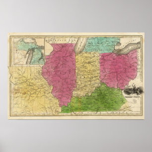 Western States with inset map of Upper Michigan Poster