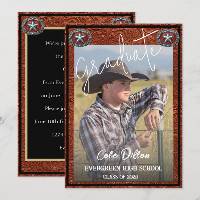 Western Style Cowboy Photo Graduation Invitation (Front/Back)