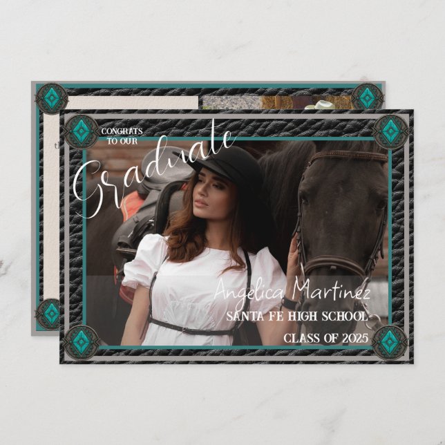 Western Style Cowgirl Photo Flat Announcement Card (Front/Back)