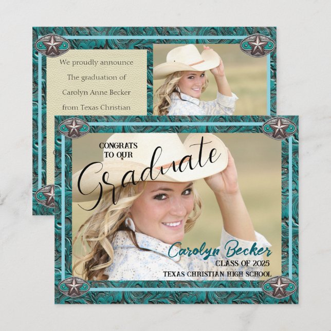 Western Style Cowgirl Photo Grad Announcement Card (Front/Back)