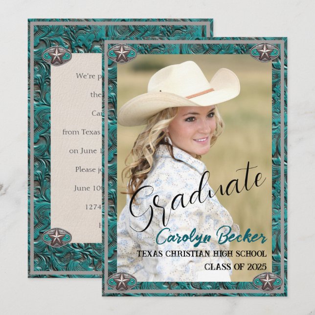 Western Style Cowgirl Photo Graduation Invitation (Front/Back)