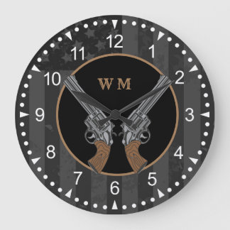 Western Style Crossed Guns With Monogram Large Clock
