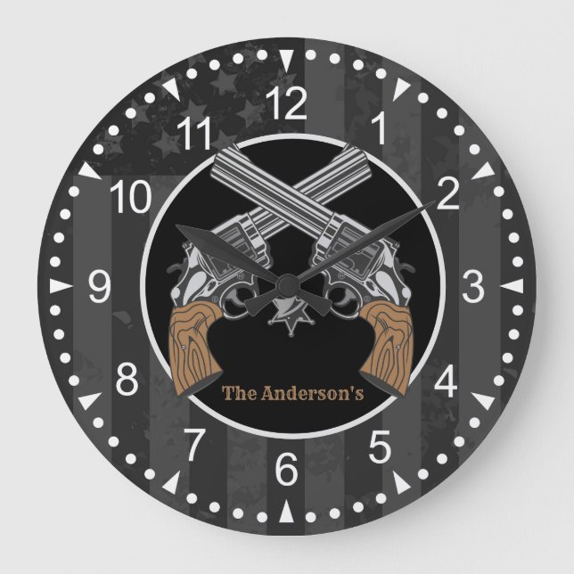 Western Style Crossed Guns With Name Large Clock (Front)