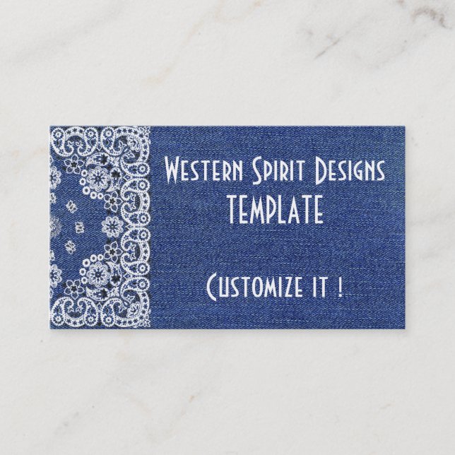 Western style Dark Blue Denim Biz Cards (Front)