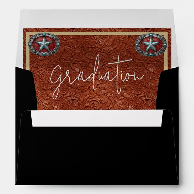 Western Style Faux Leather Graduation Invitation Envelope (Back (Bottom))