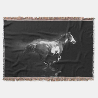 Western-style Galloping Pinto Horse and Smoke Throw Blanket
