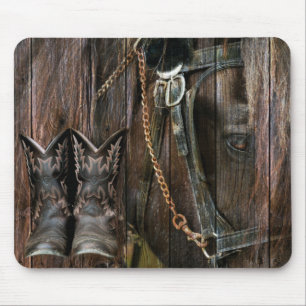 Western Style Horse And Cowboy Boots Mouse Mat