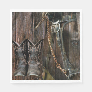 Western Style Horse And Cowboy Boots Napkin