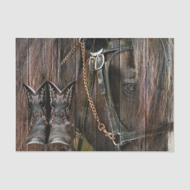 Western Style Horse And Cowboy Boots Tissue Paper (Front)