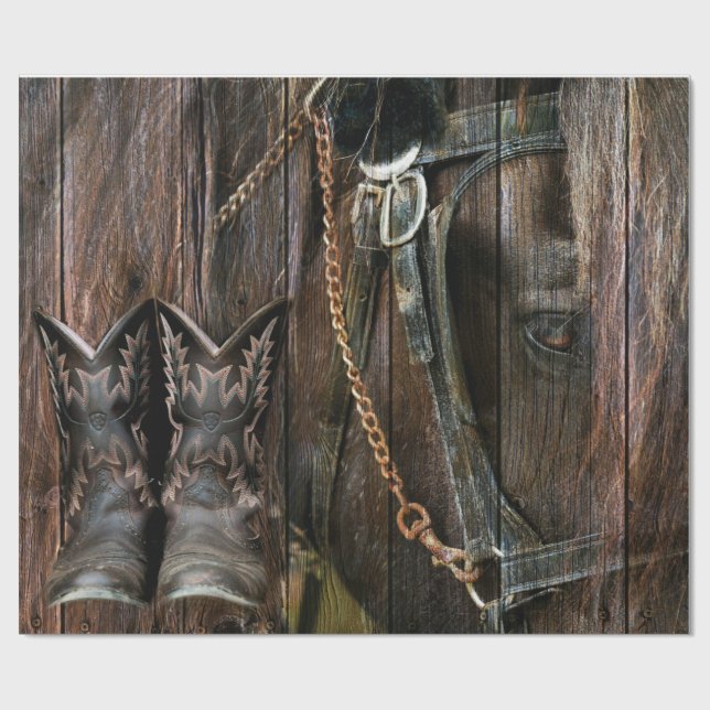 Western Style Horse And Cowboy Boots Wrapping Paper (Flat)