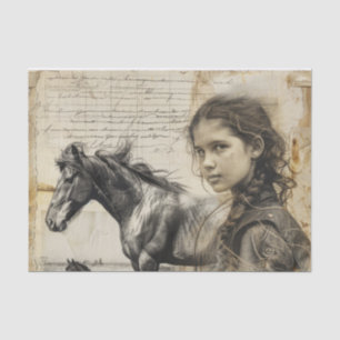 Western Style Horse and Girl Stained Decoupage Tissue Paper